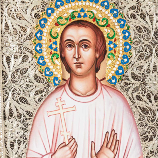 Ікона «Святий Артемій» (мідь, сріблення, позолота, емалі, каміння)