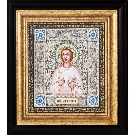 Ікона «Святий Артемій» (мідь, сріблення, позолота, емалі, каміння)