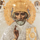Ікона "Миколай Чудотворець" з ювелірним оздобленням (самоцвіти, позолота, сріблення, емалі)