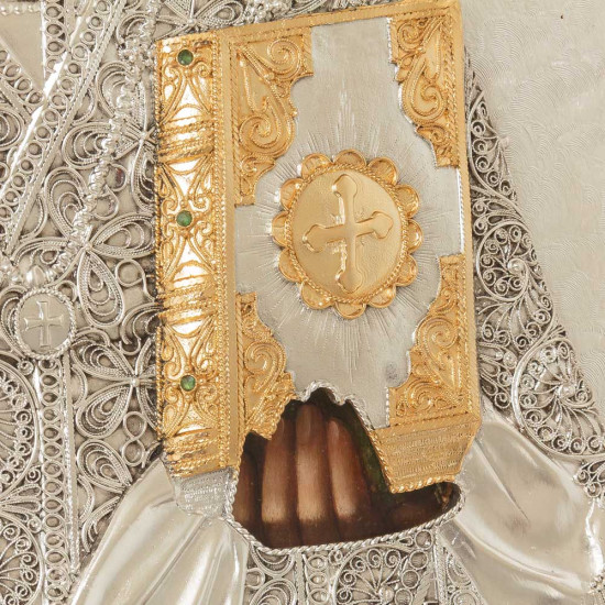 Ікона "Миколай Чудотворець" з ювелірним оздобленням (самоцвіти, позолота, сріблення, емалі)