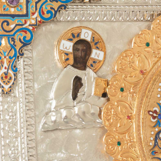 Ікона "Миколай Чудотворець" з ювелірним оздобленням (самоцвіти, позолота, сріблення, емалі)