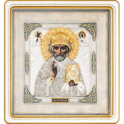Ікона "Миколай Чудотворець" з ювелірним оздобленням (самоцвіти, позолота, сріблення, емалі)