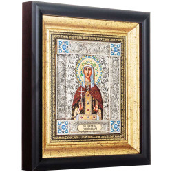 Ікона святої мучениці цариці Олександри у ювелірному кіоті (мідь, сріблення, позолота, емалі, каміння)