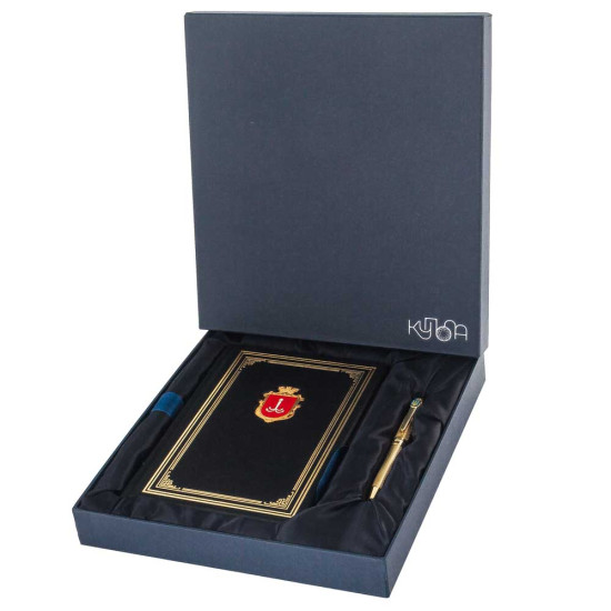 Подарунковий набір «Одеса». Щоденник та ручка Tenso (з металевим позолоченим декором в емалях)