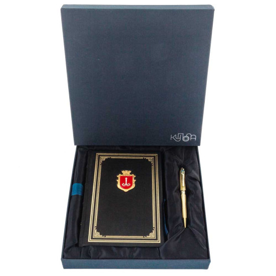 Подарунковий набір «Одеса». Щоденник та ручка Tenso (з металевим позолоченим декором в емалях)