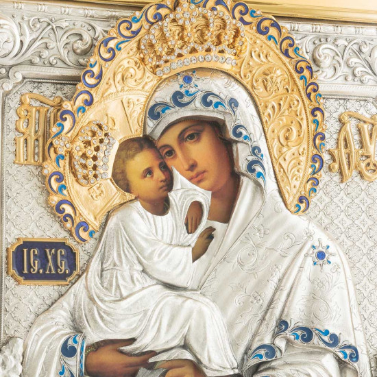 Почаївська ікона Божої Матері (метал, сріблення, позолота, каміння, емалі