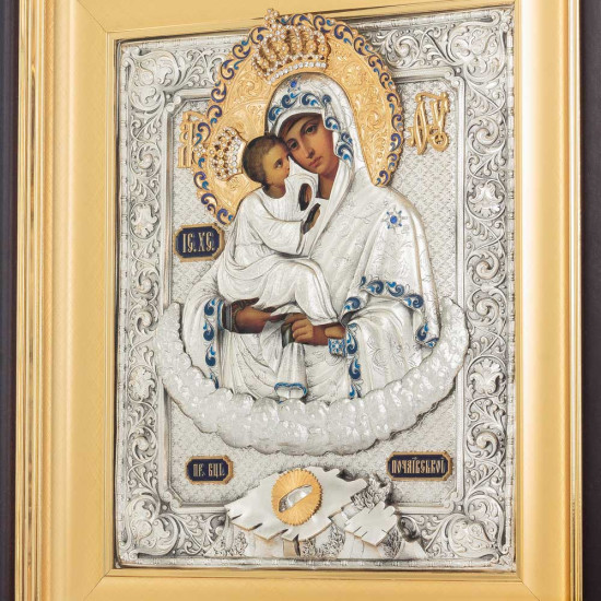 Почаївська ікона Божої Матері (метал, сріблення, позолота, каміння, емалі