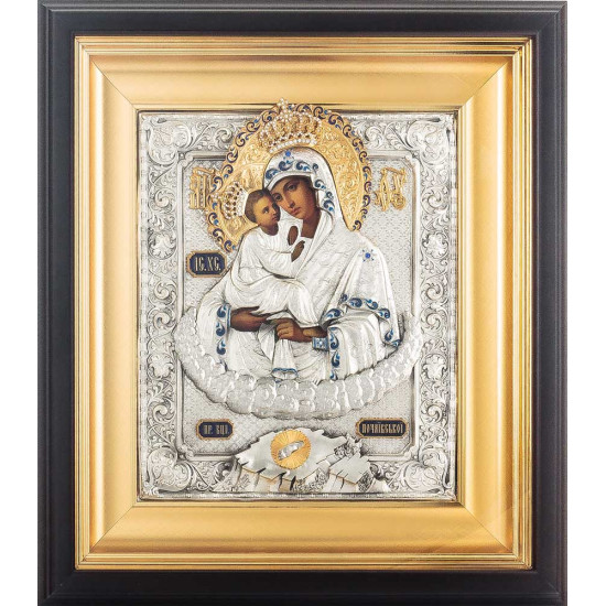 Почаївська ікона Божої Матері (метал, сріблення, позолота, каміння, емалі