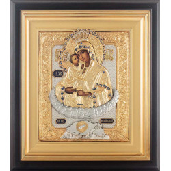 Почаївська ікона Божої Матері (метал, сріблення, позолота, каміння, емалі)