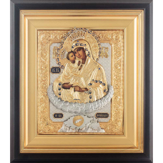 Почаївська ікона Божої Матері (метал, сріблення, позолота, каміння, емалі)