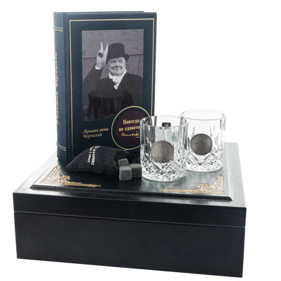 Подарунковий набір для віскі «Вінстон Черчілль» (2 келихи, книга, каміння для охолодження віскі)