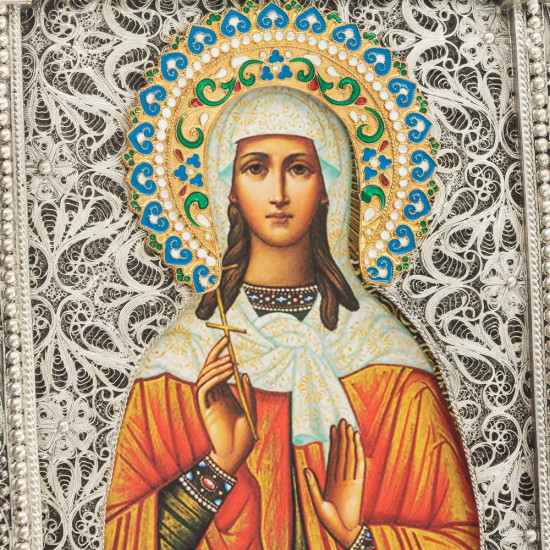 Ікона "Свята мучениця Софія" (мідь, сріблення, позолота, емалі, каміння)