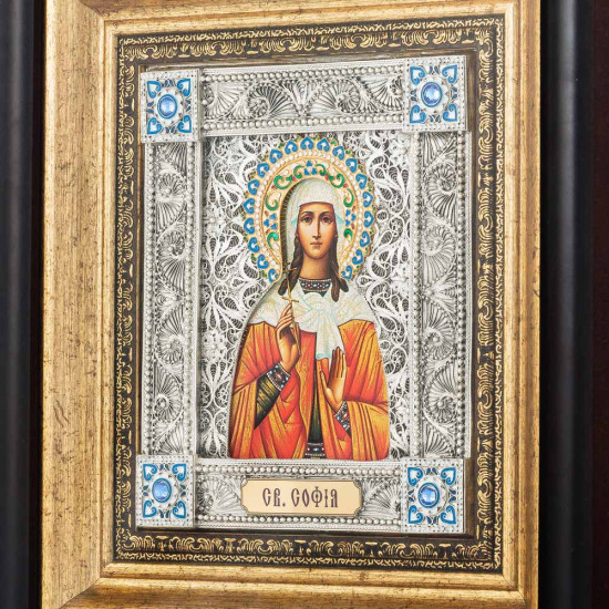 Ікона "Свята мучениця Софія" (мідь, сріблення, позолота, емалі, каміння)