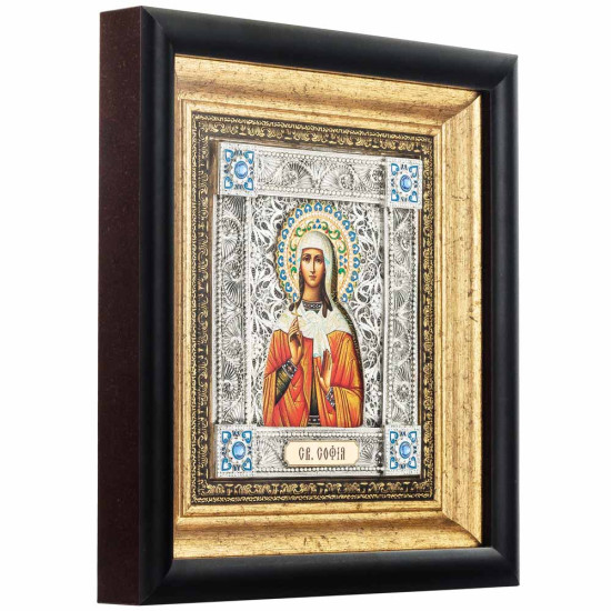Ікона "Свята мучениця Софія" (мідь, сріблення, позолота, емалі, каміння)