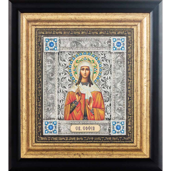 Ікона "Свята мучениця Софія" (мідь, сріблення, позолота, емалі, каміння)