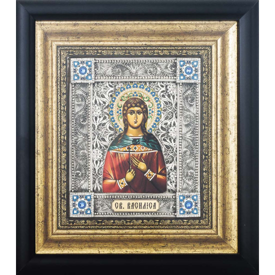 Икона "Святая Василиса" (художественная роспись металлом, эмали, камни Swarovski)