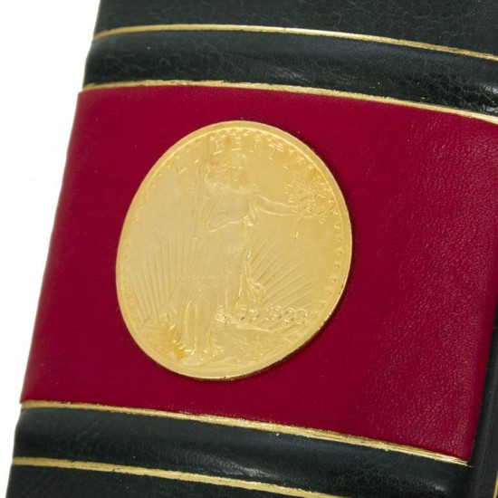 Подарункове видання "Історія американських мільярдерів" з декором металевою позолоченою реплікою монети