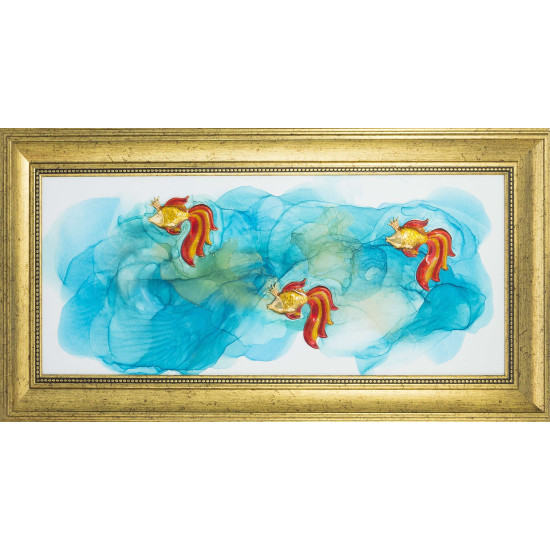 Авторське панно "Зграя Золотих рибок" (Ювелірна робота, позолота, емалі, каміння Сваровські). (Номінант Luxembourg Art Prize 2024)