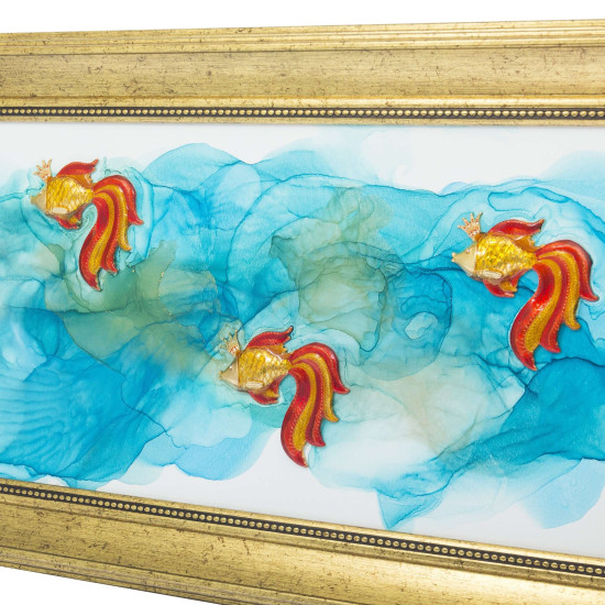 Авторське панно "Зграя Золотих рибок" (Ювелірна робота, позолота, емалі, каміння Сваровські). (Номінант Luxembourg Art Prize 2024)