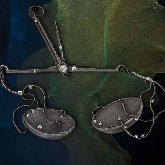 Авторське панно "Золота Фортуна" з ювелірними посрібленими знаками Зодіаку з камінням Сваровські. (Номінант Luxembourg Art Prize 2024)