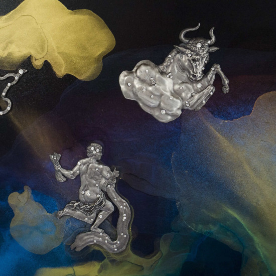 Авторське панно "Золота Фортуна" з ювелірними посрібленими знаками Зодіаку з камінням Сваровські. (Номінант Luxembourg Art Prize 2024)