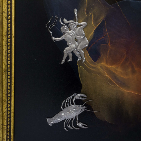 Авторське панно "Золота Фортуна" з ювелірними посрібленими знаками Зодіаку з камінням Сваровські. (Номінант Luxembourg Art Prize 2024)