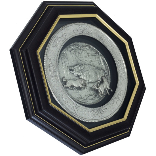 Панно "Полювання на кабана" (мідь, сріблення)