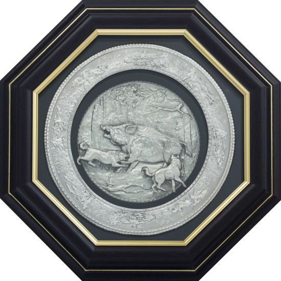 Панно "Полювання на кабана" (мідь, сріблення)