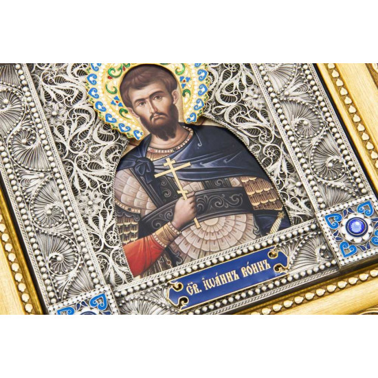 Ікона "Іоан Воїн" з металевим мереживом