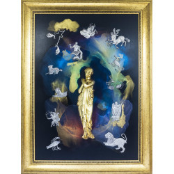 Авторське панно "Золота Фортуна" з ювелірними посрібленими знаками Зодіаку з камінням Сваровські. (Номінант Luxembourg Art Prize 2024)