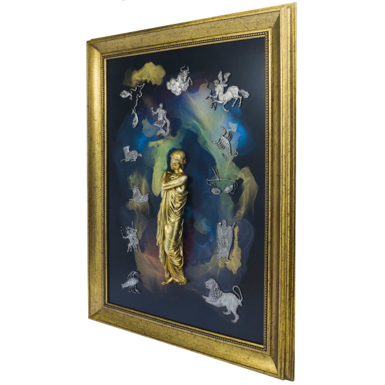 Авторське панно "Золота Фортуна" з ювелірними посрібленими знаками Зодіаку з камінням Сваровські. (Номінант Luxembourg Art Prize 2024)