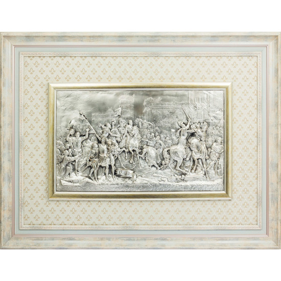 Вінтажне панно "Тріумфальний в'їзд Генріха IV до Парижа" по мотивам картини Рубенса (метал, сріблення)