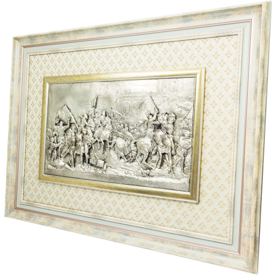 Вінтажне панно "Тріумфальний в'їзд Генріха IV до Парижа" по мотивам картини Рубенса (метал, сріблення)