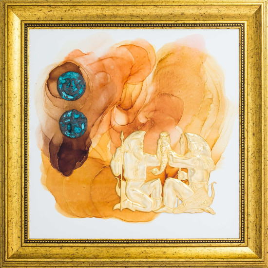 Авторське панно "Чоловіче побратимство" з позолоченими скіфами та копією рідкісної монети. (Номінант Luxembourg Art Prize 2024)