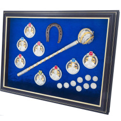 Подарунок "Гетьманська Україна" з історичною реконструкцією булави та металевими медалями з портретами гетьманів (сріблення, позолота, емалі)