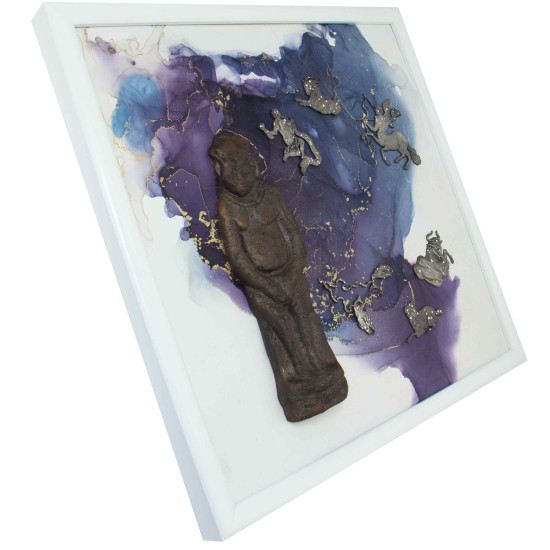 Авторське панно "Ранок Світу" з ювелірними знаками зодіаку (метал, сріблення, каміння Сваровські), мідною скіфською бабою та спиртовим живописом