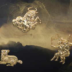 Авторське панно "Зодіакальні сузір'я" (метал, позолота, каміння, спиртовий живопис)