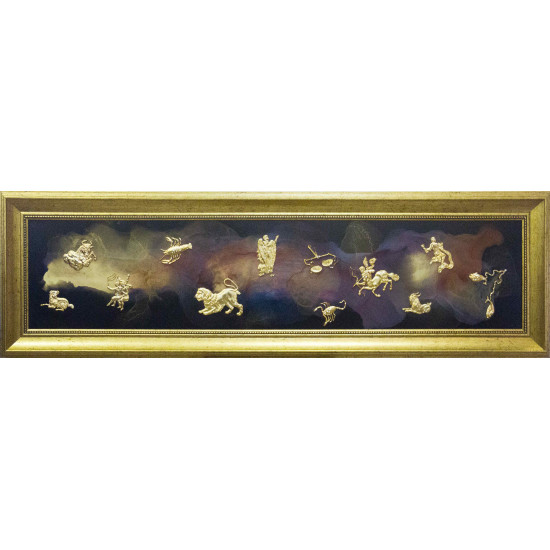 Авторське панно "Зодіакальні сузір'я" (метал, позолота, каміння, спиртовий живопис)