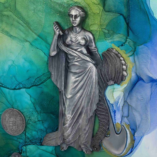 Авторське панно. Картина-талісман "На багатство та достаток" з копіями рідкісних монет (сріблення, позолота). (Номінант Luxembourg Art Prize 2024)