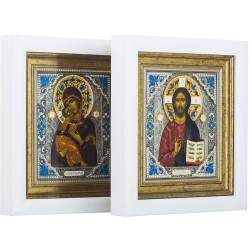 Вінчальна пара Спаситель і  Володимирська ікона Божої Матері (мідь, сріблення, позолота, емалі)