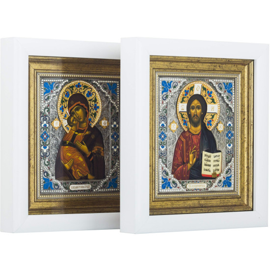 Вінчальна пара Спаситель і  Володимирська ікона Божої Матері (мідь, сріблення, позолота, емалі)