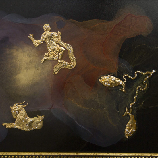 Авторське панно "Зодіакальні сузір'я" (метал, позолота, каміння, спиртовий живопис)