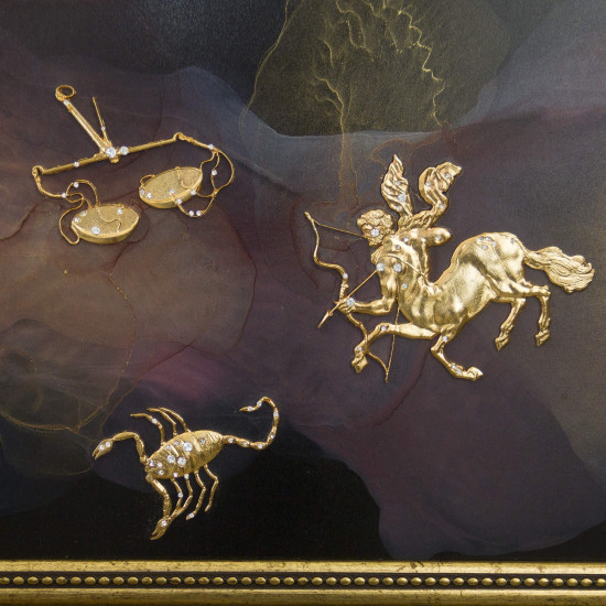 Авторське панно "Зодіакальні сузір'я" (метал, позолота, каміння, спиртовий живопис)