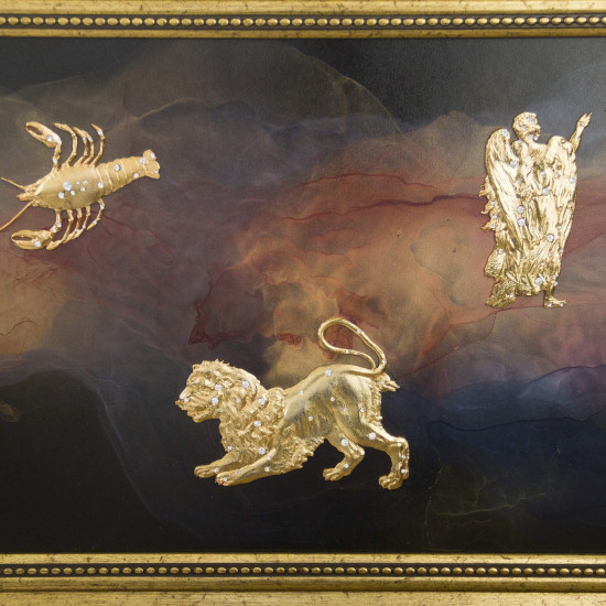 Авторське панно "Зодіакальні сузір'я" (метал, позолота, каміння, спиртовий живопис)