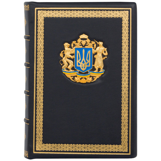 Шкіряний тижневик з металевим позолоченим гербом України з емалями