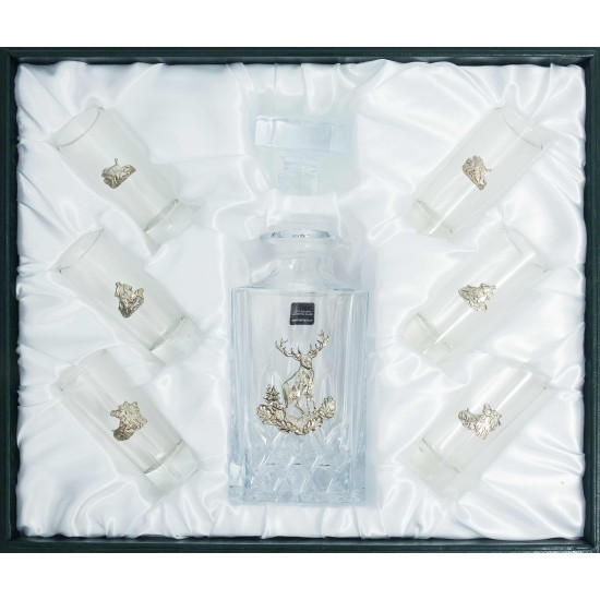 Кришталевий графин та 6 склянок для міцних напоїв "Полювання" від Cristalleria Italiana