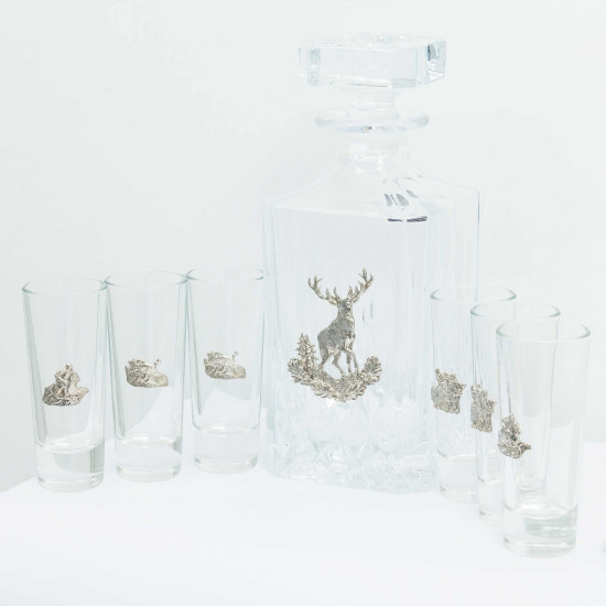 Кришталевий графин та 6 склянок для міцних напоїв "Полювання" від Cristalleria Italiana