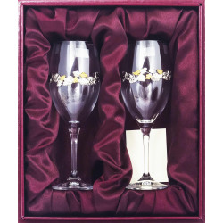 Подарунковий набір келихів для ігристого "Виноградна лоза" (металевий посріблений та позолочений декор)