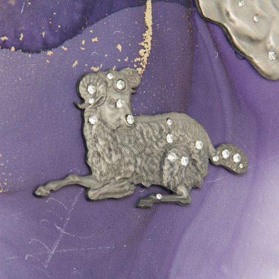 Авторське панно "Ранок Світу" з ювелірними знаками зодіаку (метал, сріблення, каміння Сваровські), мідною скіфською бабою та спиртовим живописом