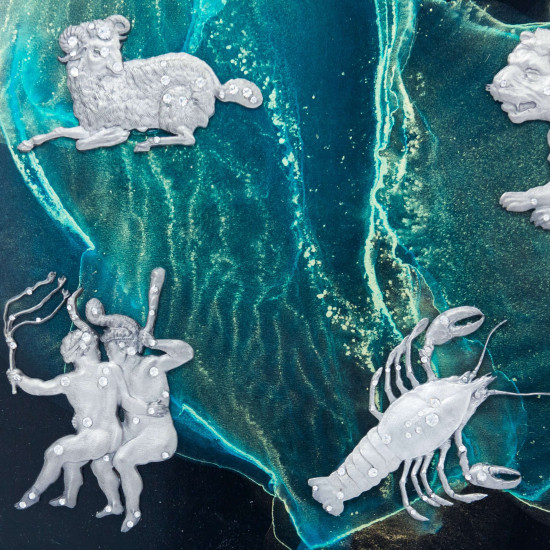 Авторське панно "Знаки Зодіаку".  Ювелірна робота за "Атласом зоряного неба". (Сріблення, інкрустація камінням Сваровські). (Номінант Luxembourg Art Prize 2024)